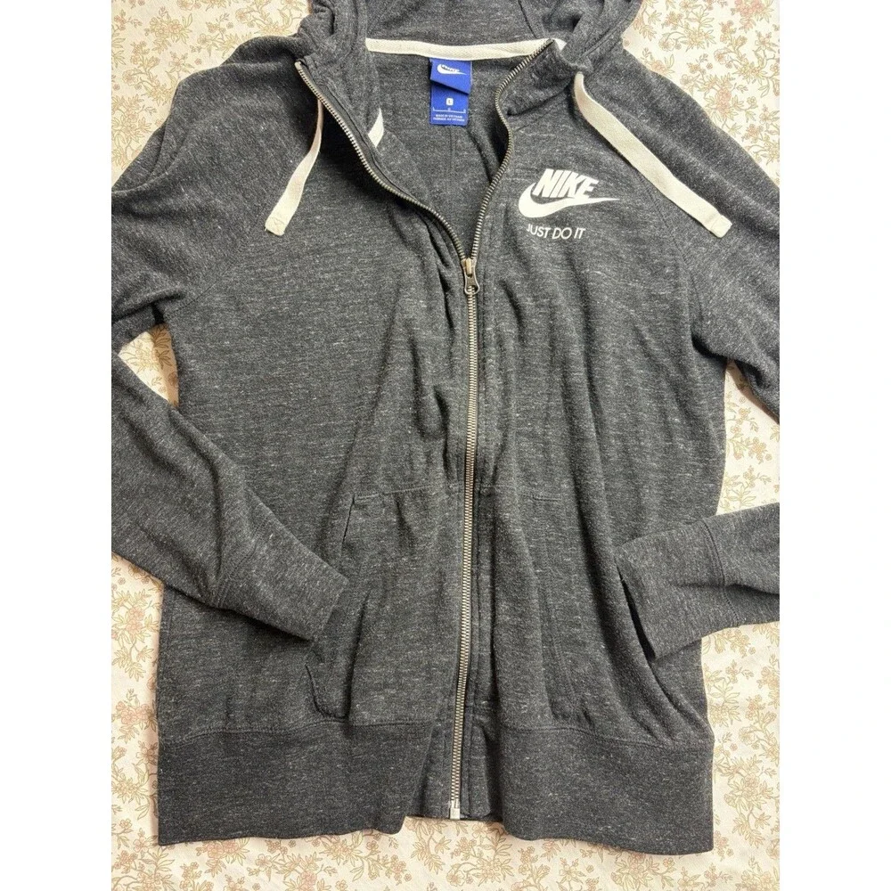 Nike Just Do It Women's L Gray Full-Zip Hoodie w/ Pockets Logo Cotton Blend